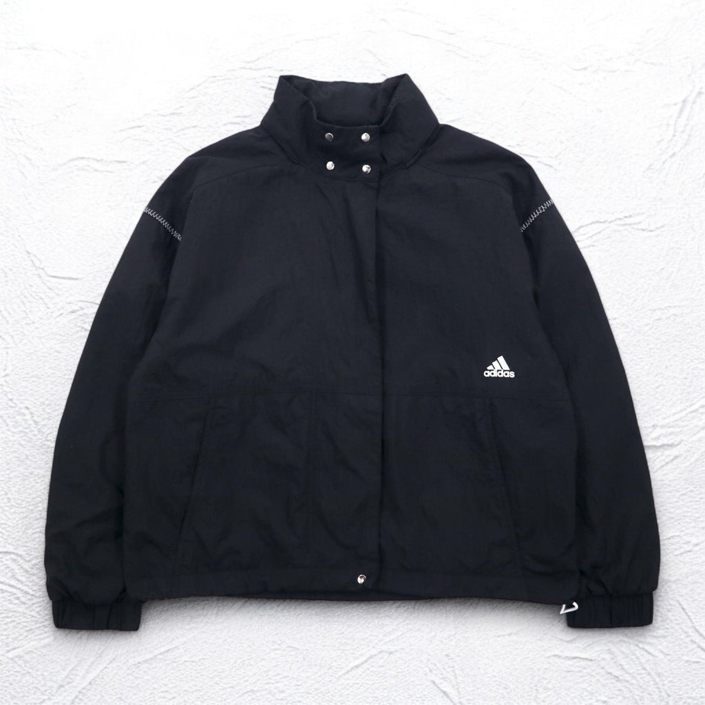 adidas ナイロン トラックジャケット ジャージ S ブラックスリーストライプ