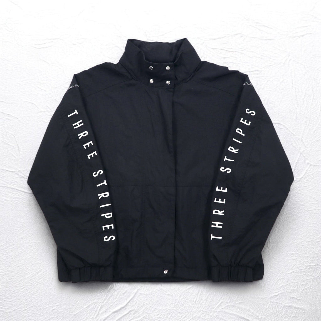 adidas ナイロン トラックジャケット ジャージ S ブラックスリーストライプ