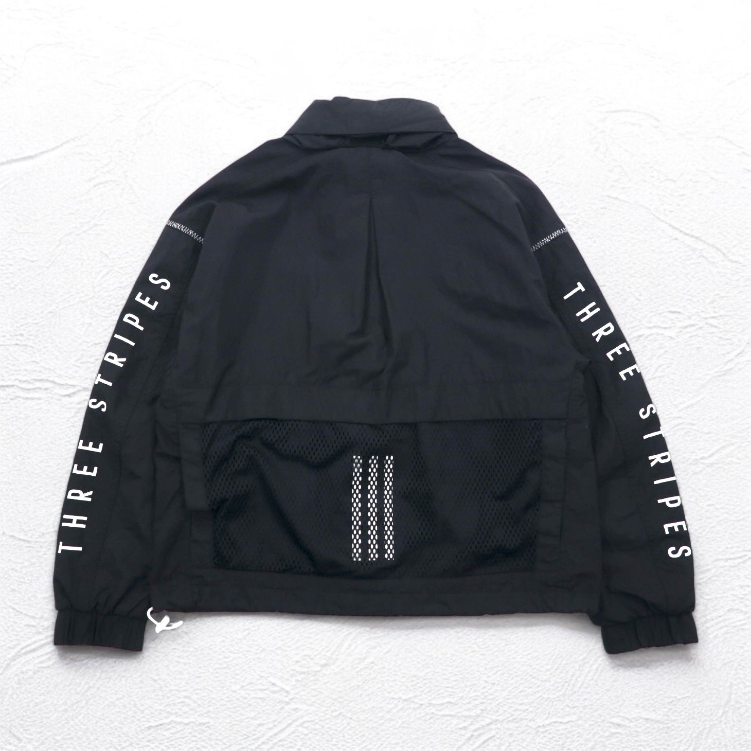 adidas ナイロン トラックジャケット ジャージ S ブラックスリーストライプ