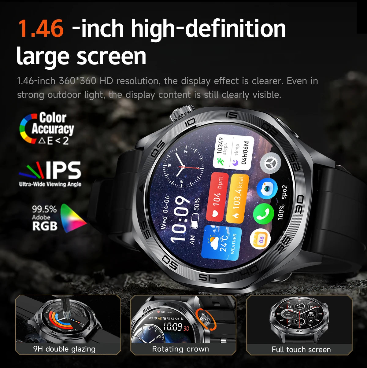 T-Rex3 スポーツスマートウォッチ | 防水30m | コンパス・高度計 | AMOLED | Bluetooth連絡