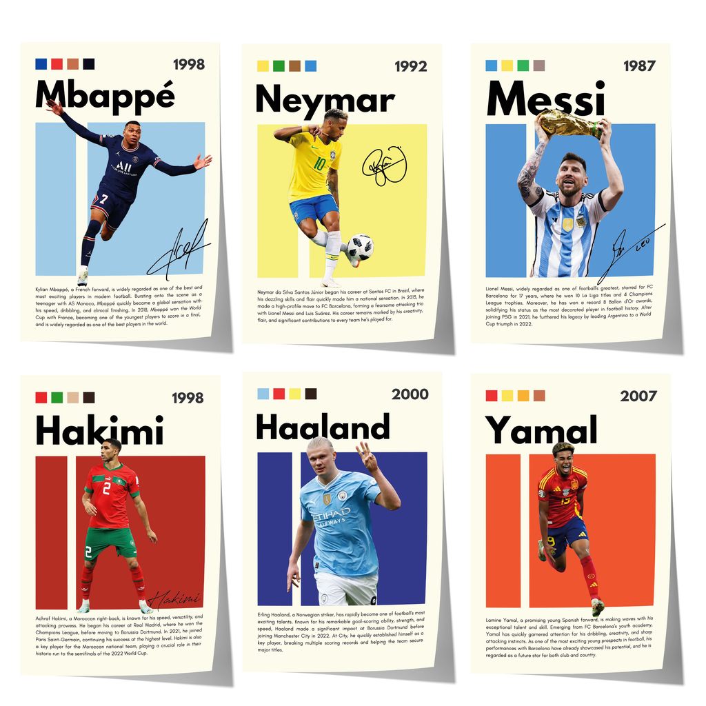 サッカースター ポスター | ムバッペ・ネイマール・メッシ・ハーランド・ヤマル | スポーツ 壁飾り フレームなし